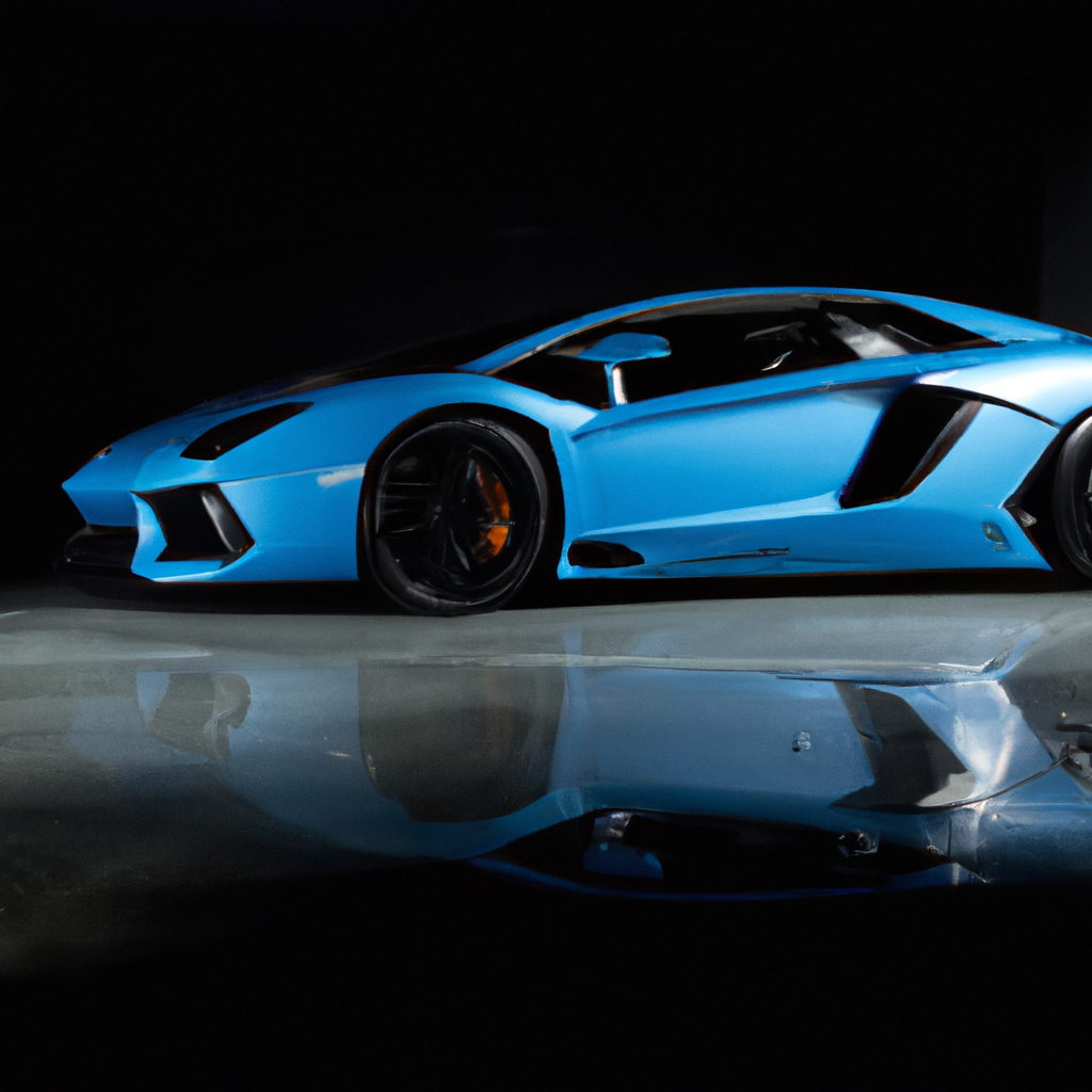 Lamborghini Aventador azul em showroom moderno